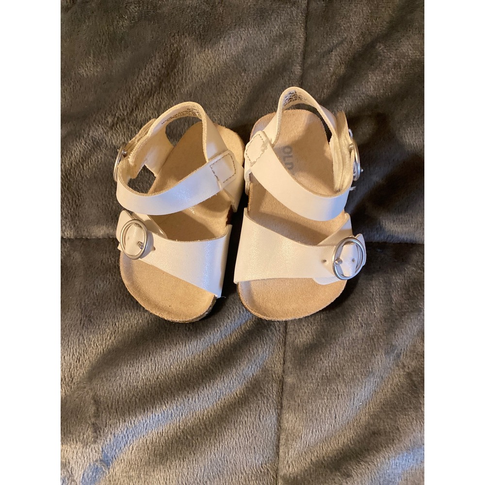 Old Navy Baby White FauxLeather Double Strap Cork Midsole Sandals Size 0-3M 620
